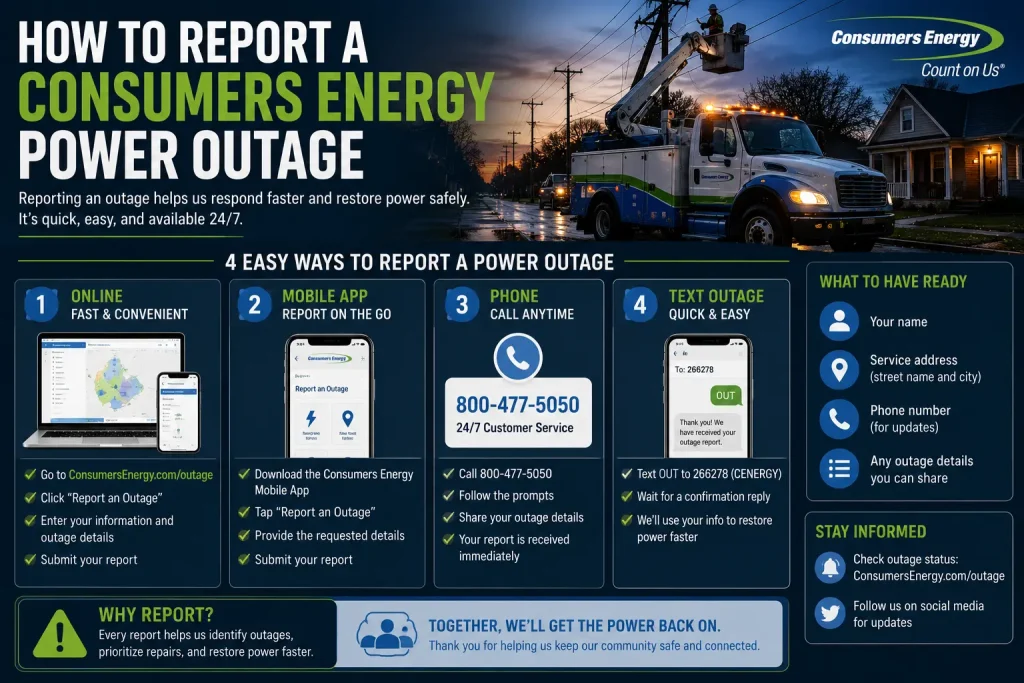 how to reposrt a consumers energy power outage