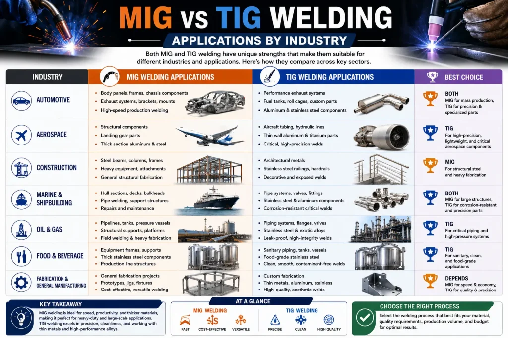 mig vs tig welding applications by industry