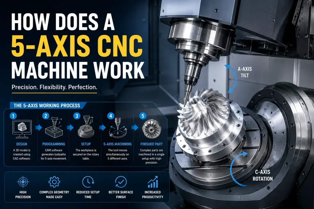 how does a 5-axis cnc machine work
