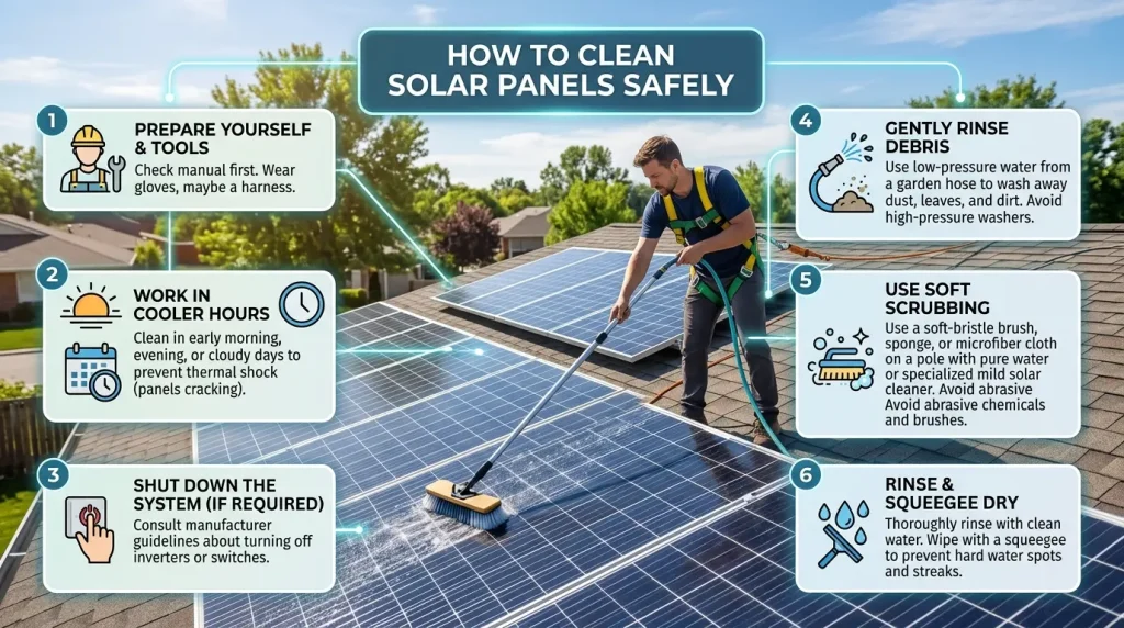 how to clean solar panel safely