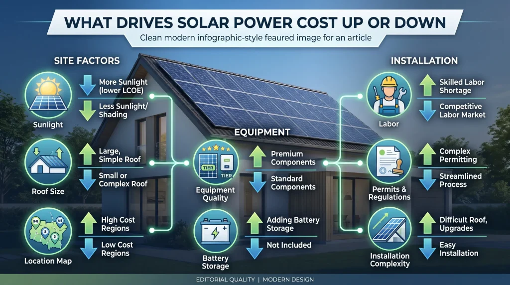 what drives solar power cost up or down