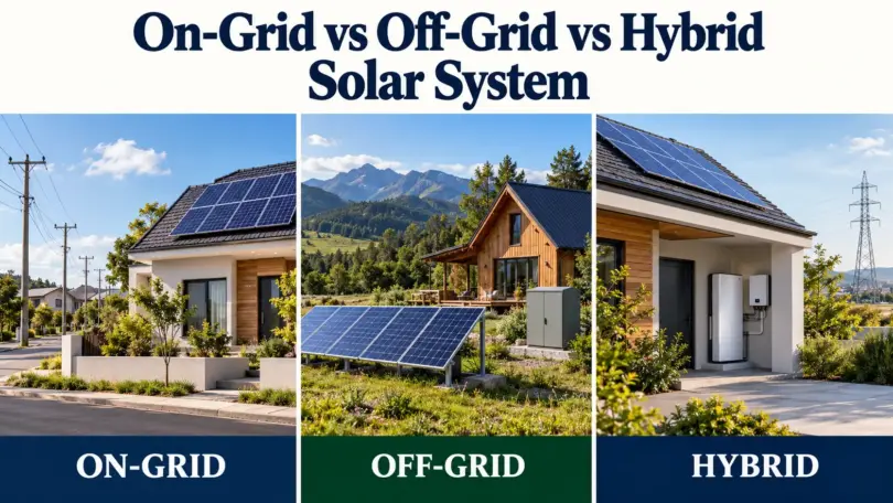 on-grid, off-grid, and hybrid solar systems