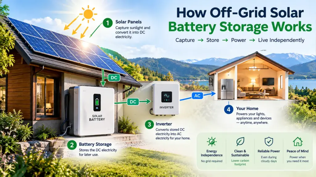 how off-grid solar battery storage works